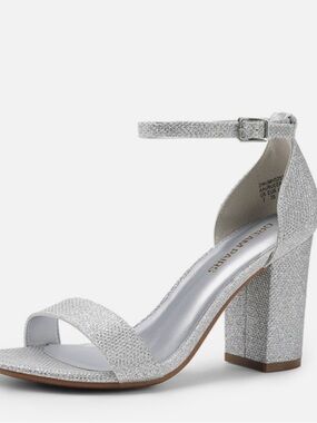 Dream Pairs Silver Glitter Ankle-Strap Block Heel Sandal